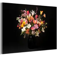 MuchoWow Aluminium schilderij 90x60 cm - Wanddecoratie metaal - Vaas - Bloemen - Tulpen - Metalen muurdecoratie woonkamer - Decoratie industrieel - Foto op dibond - Industriële accessoires slaapkamer