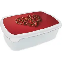 MuchoWow Broodtrommel Wit - Lunchbox Pepers - Rood - Hart - Brooddoos 18x12x6 cm - Brood lunch box - Broodtrommels voor kinderen en volwassenen