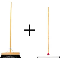 Synx Store Synx Tools Paardenhaar 30cm + Vloertrekker Kunststof 45cm met Steel 150cm – Zaalveger – Vloerreiniger – Natuurrubber – Zachte binnenbezem met steel 150cm