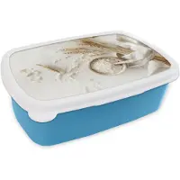 MuchoWow Broodtrommel Blauw - Lunchbox Bloem - Hout - Tarwe - Brooddoos 18x12x6 cm - Brood lunch box - Broodtrommels voor kinderen en volwassenen