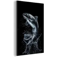 MuchoWow Aluminium schilderij 100x150 cm - Wanddecoratie metaal - Vis - Koi - Zwart - Water - Metalen muurdecoratie woonkamer - Decoratie industrieel - Foto op dibond - Industriële accessoires slaapkamer