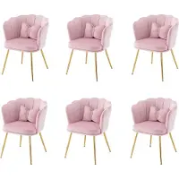 Merax Stoelen Set van 6 met Vlinderkussen – Bloemvorm Rug – Roze met Gouden Poten