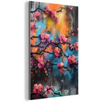 MuchoWow Aluminium schilderij 100x150 cm - Wanddecoratie metaal - Bloemen - Tak - Abstract - Roze - Metalen muurdecoratie woonkamer - Decoratie industrieel - Foto op dibond - Industriële accessoires slaapkamer