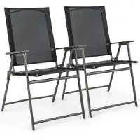 Costway Set van 2 tuinstoelen, klapstoelen met weerbestendige stof, balkonstoelen met armleuningen, terrasstoelen voor tuin, terras, balkon, zwart