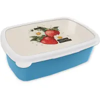 MuchoWow Broodtrommel Blauw - Lunchbox Aardbeien - Madeliefjes - Quote - Sterretjes - Brooddoos 18x12x6 cm - Brood lunch box - Broodtrommels voor kinderen en volwassenen