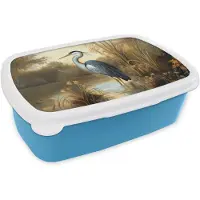 MuchoWow Broodtrommel Blauw - Lunchbox Reiger - Water - Planten - Brooddoos 18x12x6 cm - Brood lunch box - Broodtrommels voor kinderen en volwassenen
