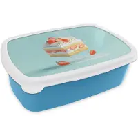MuchoWow Broodtrommel Blauw - Lunchbox Slagroom - Taart - Blauw - Eten - Brooddoos 18x12x6 cm - Brood lunch box - Broodtrommels voor kinderen en volwassenen