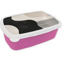 MuchoWow Broodtrommel Roze - Lunchbox Abstract - Japandi - Beige - Modern - Brooddoos 18x12x6 cm - Brood lunch box - Broodtrommels voor kinderen en volwassenen