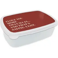 MuchoWow Broodtrommel Wit - Lunchbox Rood - Quote - Liefde - Brooddoos 18x12x6 cm - Brood lunch box - Broodtrommels voor kinderen en volwassenen