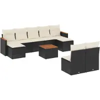 vidaXL 10-delige Loungeset met kussens poly rattan zwart