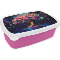 MuchoWow Broodtrommel Roze - Lunchbox Boom - Bloemen - Magisch - Gekleurde - Brooddoos 18x12x6 cm - Brood lunch box - Broodtrommels voor kinderen en volwassenen