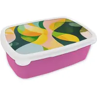 MuchoWow Broodtrommel Roze - Lunchbox Abstract - Geel - Roze - Groen - Brooddoos 18x12x6 cm - Brood lunch box - Broodtrommels voor kinderen en volwassenen
