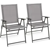 Costway Set van 2 tuinstoelen, klapstoelen met hoge rugleuning, weerbestendige stof, balkonstoelen met armleuningen, terrasstoelen, belastbaar tot 150 kg, voor tuin, terras, balkon, grijs