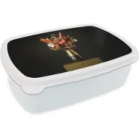 MuchoWow Broodtrommel Wit - Lunchbox Exotisch - Boeket - Vaas - Goud - Brooddoos 18x12x6 cm - Brood lunch box - Broodtrommels voor kinderen en volwassenen