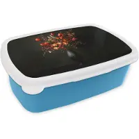 MuchoWow Broodtrommel Blauw - Lunchbox Bloemen - Takken - Boeket - Brooddoos 18x12x6 cm - Brood lunch box - Broodtrommels voor kinderen en volwassenen