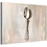 MuchoWow Aluminium schilderij 60x40 cm - Wanddecoratie metaal - Lepel - Verf - Zilver - Metalen muurdecoratie woonkamer - Decoratie industrieel - Foto op dibond - Industriële accessoires slaapkamer