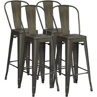 Costway Set van 4 barkrukken, barstoel, vintage stapelbaar, zithoogte 76 cm, barkruk met afneembare rugleuning en voetkussens, bistrostoel, keukenkruk van metaal, tot 150 kg belastbaar
