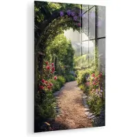 MuchoWow Glasschilderij 120x180 cm - Schilderij acrylglas - Doorkijk - Landschap - Bloemen - Tuinboog - Natuur - Foto op glas - Muurdecoratie woonkamer - Wanddecoratie slaapkamer - Schilderijen