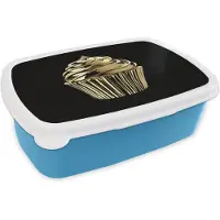 MuchoWow Broodtrommel Blauw - Lunchbox Cupcake - Eten - Goud - Zwart - Brooddoos 18x12x6 cm - Brood lunch box - Broodtrommels voor kinderen en volwassenen