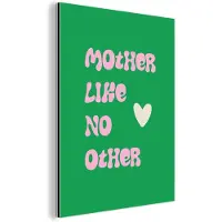 MuchoWow Aluminium schilderij 30x40 cm - Wanddecoratie metaal - Tekst - Hartje - Moeder - Groen - Metalen muurdecoratie woonkamer - Decoratie industrieel - Foto op dibond - Industriële accessoires slaapkamer