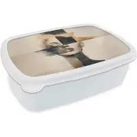 MuchoWow Broodtrommel Wit - Lunchbox Goud - Vrouw - Rechthoeken - Brooddoos 18x12x6 cm - Brood lunch box - Broodtrommels voor kinderen en volwassenen