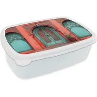 MuchoWow Broodtrommel Wit - Lunchbox Lantaarn - Deur - Turquoise - Brooddoos 18x12x6 cm - Brood lunch box - Broodtrommels voor kinderen en volwassenen