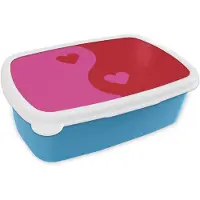 MuchoWow Broodtrommel Blauw - Lunchbox Minimalistisch - Rood - Roze - Hartjes - Brooddoos 18x12x6 cm - Brood lunch box - Broodtrommels voor kinderen en volwassenen