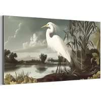 MuchoWow Aluminium schilderij 160x80 cm - Wanddecoratie metaal - Reiger - Planten - Wolken - Wit - Metalen muurdecoratie woonkamer - Decoratie industrieel - Foto op dibond - Industriële accessoires slaapkamer