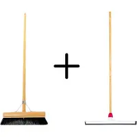Synx Store Synx Tools Paardenhaar 30cm + Vloertrekker Kunststof 45cm met Steel 150cm – Zaalveger – Vloerreiniger – Natuurrubber – Zachte binnenbezem met steel 130cm