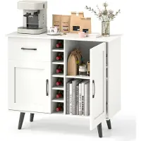 Costway Dressoir wit, Sideboard met 6 flessen wijnrek, keukenkast met 1 lade & 2 deuren & 2 verstelbare planken, buffetkast voor keuken, woonkamer, eetkamer 40 x 90 x 79 cm