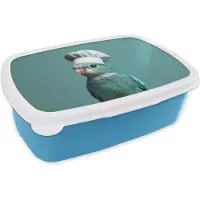 MuchoWow Broodtrommel Blauw - Lunchbox Parkiet - Vogel - Koksmuts - Cute - Brooddoos 18x12x6 cm - Brood lunch box - Broodtrommels voor kinderen en volwassenen