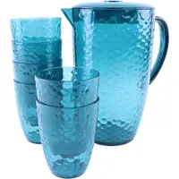 OTIX Kunststof Drinkglazen - Limonadekan - 7-delig - Herbruikbaar - Waterglas - Waterkan - Limonadeglazen - Blauw - HARBOR