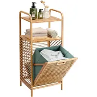 Coast Badkamermeubel 40,5 x 33 x 95,5 cm - Schommelwasmand - 2 Opbergplanken - Bamboe/Canvas