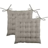 Stof Textile stoelkussen BEA - 2x - beige - 40 x 40 x 4 cm - touwtjes sluiting - binnen/buiten - zitkussens plat