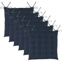 Stof Textile stoelkussens DUO - 6x - donkerblauw - 38 x 38 x 3.5 cm - touwtjes sluiting - zitkussens - binnen/buiten
