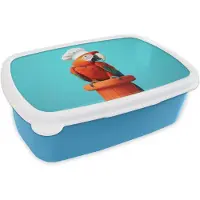 MuchoWow Broodtrommel Blauw - Lunchbox Ara - Koksmuts - Sokkel - Grappig - Brooddoos 18x12x6 cm - Brood lunch box - Broodtrommels voor kinderen en volwassenen