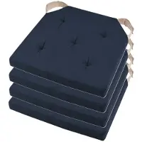 Stof Textile stoelkussen DUO - 4x - donkerblauw - 38 x 38 x 4 cm - klittenband sluiting - zitkussens - binnen/buiten