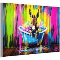 MuchoWow Aluminium schilderij 30x20 cm - Wanddecoratie metaal - Ezel - Badkuip - Roze - Schuim - Metalen muurdecoratie woonkamer - Decoratie industrieel - Foto op dibond - Industriële accessoires slaapkamer