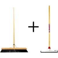 Synx Store Synx Tools Paardenhaar 50cm + Vloertrekker Kunststof 35cm met Steel 120cm – Zaalveger – Vloerreiniger – Natuurrubber – Zachte binnenbezem met steel 160cm
