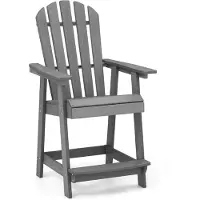 Costway Hoge Adirondack stoel met voetensteun, weerbestendige barkruk van HDPE, balkonstoel met armleuning, outdoor Adirondack stoel voor tuin, terras, grijs