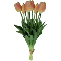Countryfield Kunst tulpen boeket Fleur - 10x stuks - oranje - real touch - 41 cm - levensechte kunstbloemen