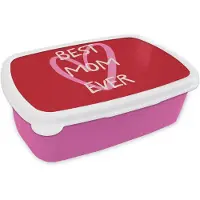 MuchoWow Broodtrommel Roze - Lunchbox Moeder - Quote - Hartje - Rood - Brooddoos 18x12x6 cm - Brood lunch box - Broodtrommels voor kinderen en volwassenen