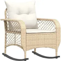 vidaXL - Tuinschommelstoel - met - kussens - poly - rattan - beige