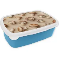 MuchoWow Broodtrommel Blauw - Lunchbox Kastanje Champignons - Beige - Brooddoos 18x12x6 cm - Brood lunch box - Broodtrommels voor kinderen en volwassenen
