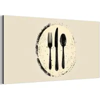 MuchoWow Aluminium schilderij 40x20 cm - Wanddecoratie metaal - Zwart - Bestek - Rondje - Metalen muurdecoratie woonkamer - Decoratie industrieel - Foto op dibond - Industriële accessoires slaapkamer