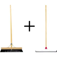 Synx Store Synx Tools Paardenhaar 40cm + Vloertrekker Kunststof 45cm met Steel 120cm – Zaalveger – Vloerreiniger – Natuurrubber – Zachte binnenbezem met steel 160cm
