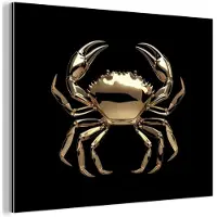 MuchoWow Aluminium schilderij 40x30 cm - Wanddecoratie metaal - Goud - Krab - Dieren - Zwart - Metalen muurdecoratie woonkamer - Decoratie industrieel - Foto op dibond - Industriële accessoires slaapkamer