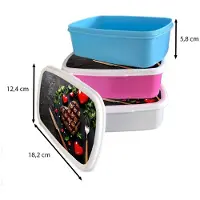 MuchoWow Broodtrommel Wit - Lunchbox Steak - Hart - Bestek - Brooddoos 18x12x6 cm - Brood lunch box - Broodtrommels voor kinderen en volwassenen