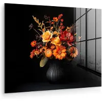 MuchoWow Glasschilderij 160x120 cm - Schilderij acrylglas - Herfst - Boeket - Oranje - Foto op glas - Muurdecoratie woonkamer - Wanddecoratie slaapkamer - Schilderijen