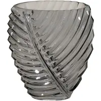 Mega Collections Bloemenvaas Leafy - grijs - glas - blader relief - 14 x 25 cm